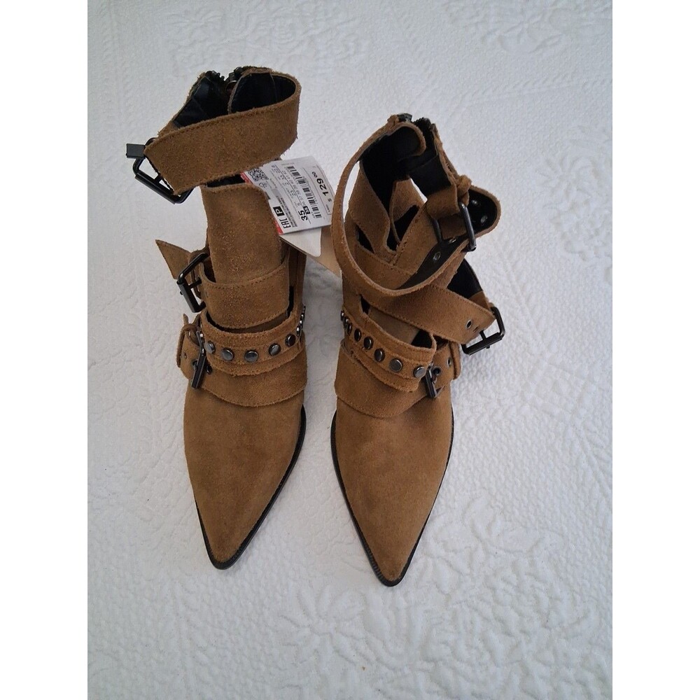 Zara Studded belted buckle Pointed boot Mustard  Yellow Women Size 35 Euro US 5